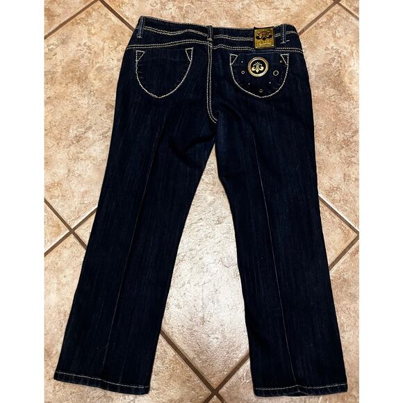Dereon 11/12 Jeans Y2K Dark Wash Gold Metal Accents Beyonce Vintage Denim - Picture 2 of 10